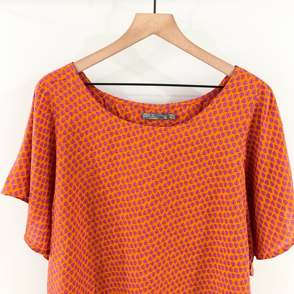 Prana ‘Emmi’ Women’s High- Low Printed Short Sleeve Blouse Orange Size Medium - Picture 4 of 7